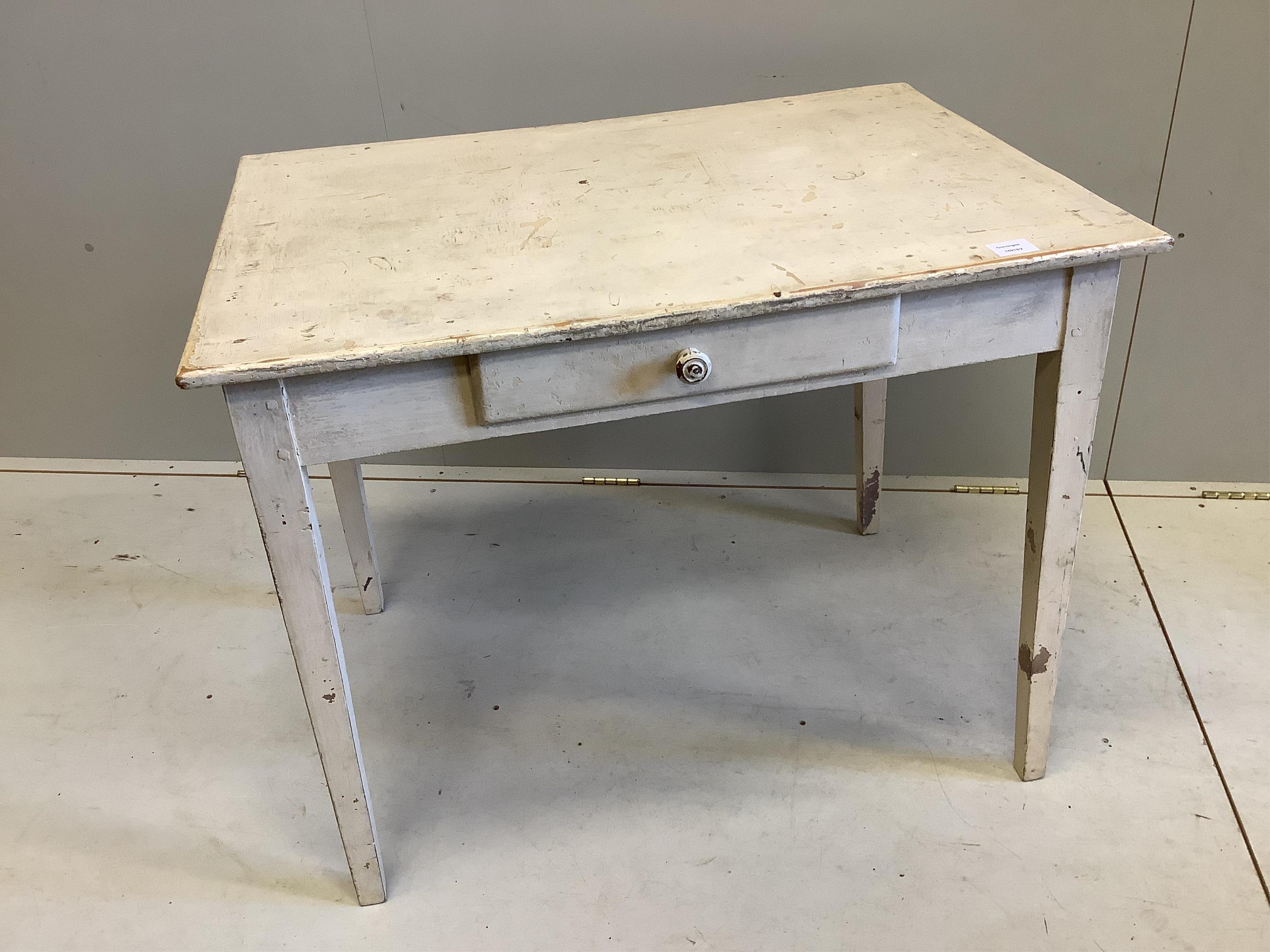 A 19th century Continental rectangular painted pine side table, width 92cm, depth 64cm, height 73cm. Condition - fair